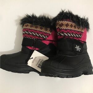 Stylish Pink and Black Kids Winter Boots